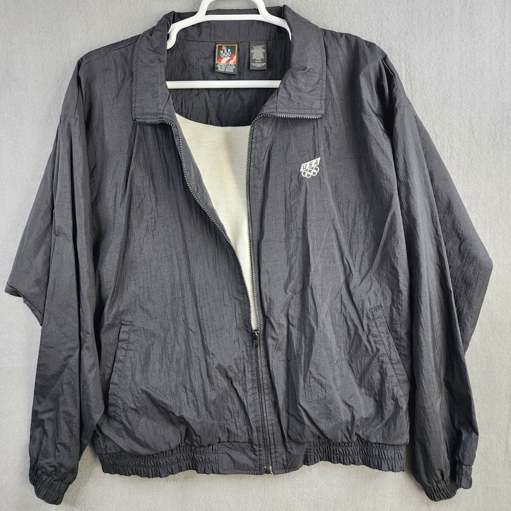 USA Olympic Jacket Track Black Nylon Zip Front Mens‎ XL JCPenney Athletic